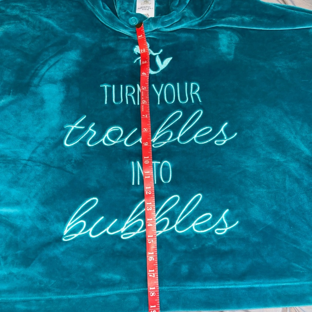 Disney Ariel Little Mermaid Troubles Into Bubbles Teal Crop Velour Hoodie 2XL - Picture 5 of 6